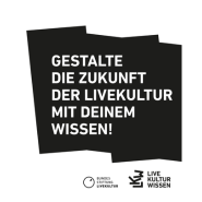 weißer Hintergrund, Text Gestalte die Zukunft der Livekultur mit Deinem Wissen! Logos der Bundesstiftung Livekultur und der Plattform LiveKulturWissen